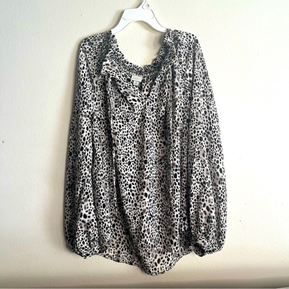 A New Day | Neutral Black Gray White Tie Neck Long Sleeve Blouse Shirt | XL